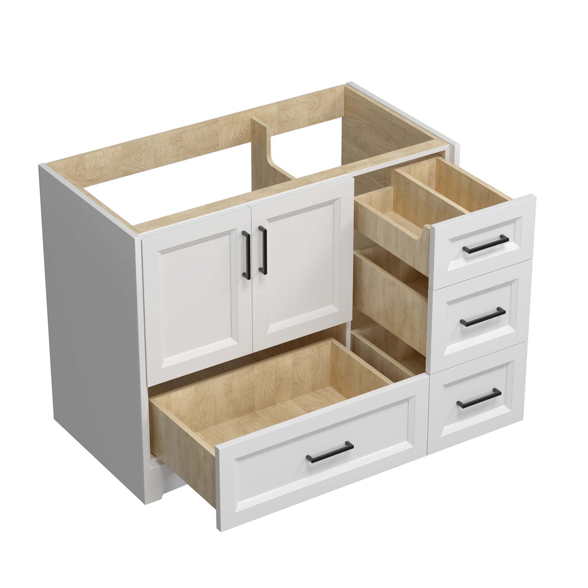 Solid Wood 42 Inch Bathroom Vanity Without Top Sink, Modern Bathroom Vanity Base Only, Birch Solid Wood And Plywood Cabinet, Bathroom Storage Cabinet With Double Door Cabinet And 4 Drawers, White Soft Close Doors Bathroom Lacquered 4 White 4 4 36 To 47