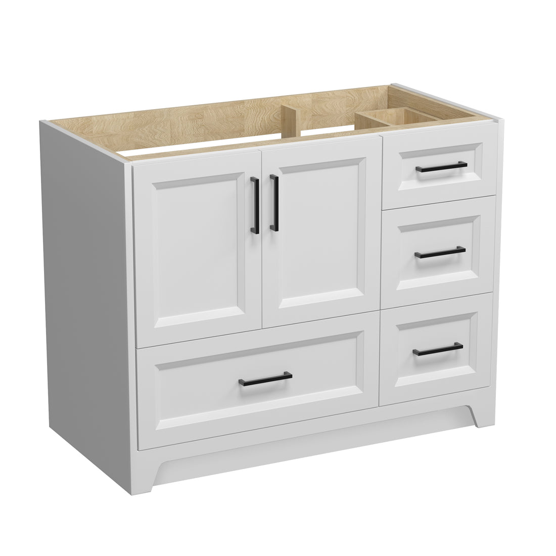 Solid Wood 42 Inch Bathroom Vanity Without Top Sink, Modern Bathroom Vanity Base Only, Birch Solid Wood And Plywood Cabinet, Bathroom Storage Cabinet With Double Door Cabinet And 4 Drawers, White Soft Close Doors Bathroom Lacquered 4 White 4 4 36 To 47