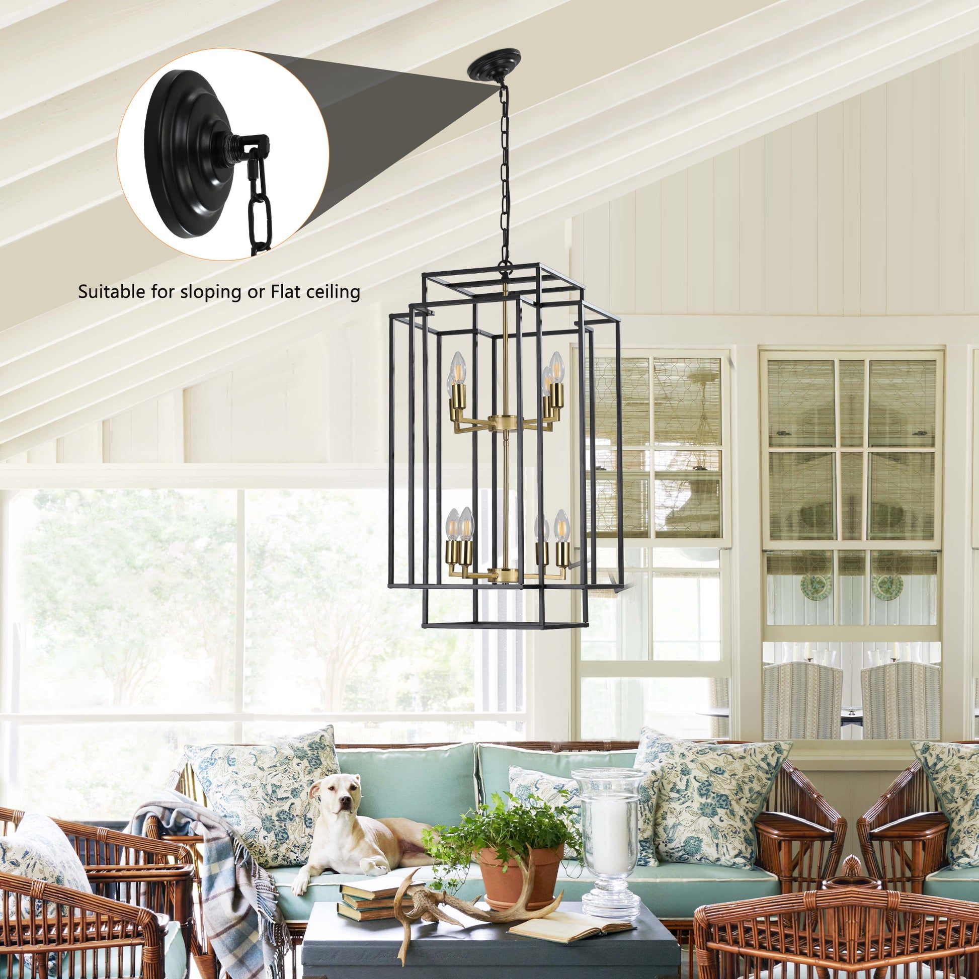 Same As W1340142524 L1018 G 8 Lights Black & Gold Lantern Tiered Pendant Light Fixtures, Industrial Farmhouse Hanging Chandelier No Bulbs Gold Farmhouse Iron