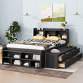 Full Bed With Bookcase Headboard, Under Bed Storage Drawers And Bed End Storage Case,Espresso Full Espresso American Design Pine