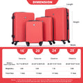 Luggage 4 Piece Abs Lightweight Suitcase With Rotating Wheels, 24 Inch And 28 Inch With Tsa Lock, 16 20 24 28 Red Red Abs
