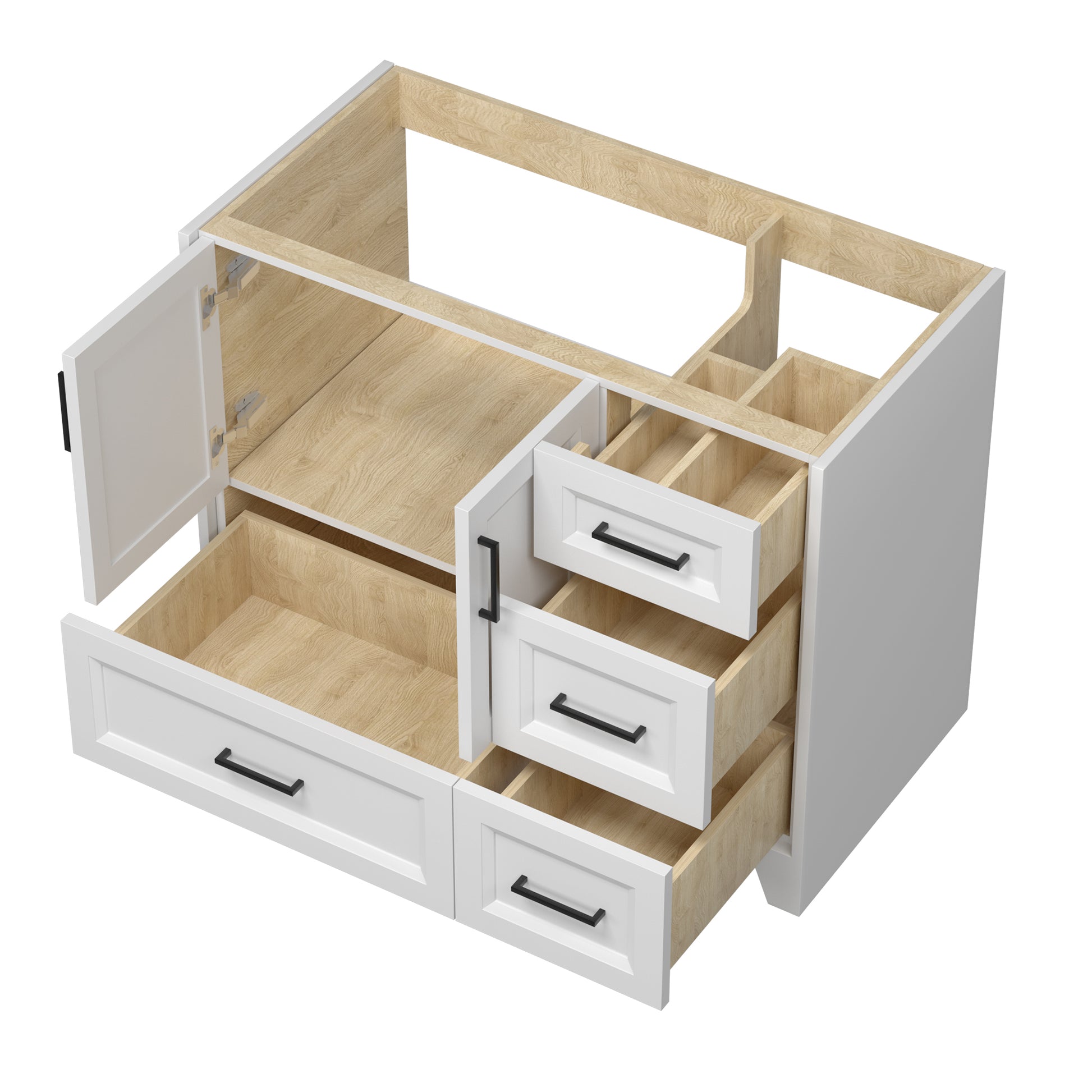 Solid Wood 42 Inch Bathroom Vanity Without Top Sink, Modern Bathroom Vanity Base Only, Birch Solid Wood And Plywood Cabinet, Bathroom Storage Cabinet With Double Door Cabinet And 4 Drawers, White Soft Close Doors Bathroom Lacquered 4 White 4 4 36 To 47