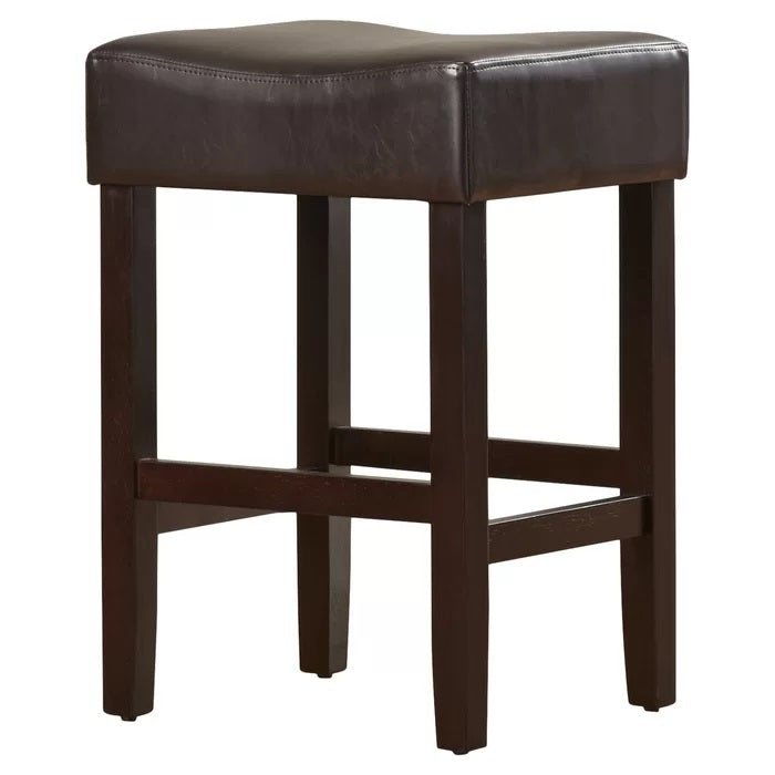 Set Of 2, 26.75" Backless Leather Counter Height Barstool Dark Brown Pu