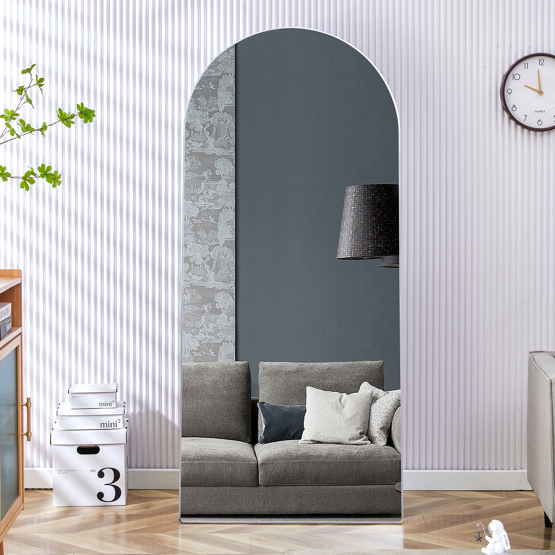 The 4Th Generation Floor Standing Full Length Rearview Mirror. Aluminum Alloy Metal Frame Arched Wall Mirror, Bathroom Makeup Mirror, Floor Standing Mirror With Bracket. Silver 71 "* 31"Am Sr Silver Glass