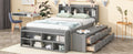 Full Bed With Bookcase Headboard, Under Bed Storage Drawers And Bed End Storage Case,Grey Full Grey American Design Pine