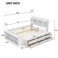 Full Bed With Bookcase Headboard, Under Bed Storage Drawers And Bed End Storage Case,White Full White American Design Pine