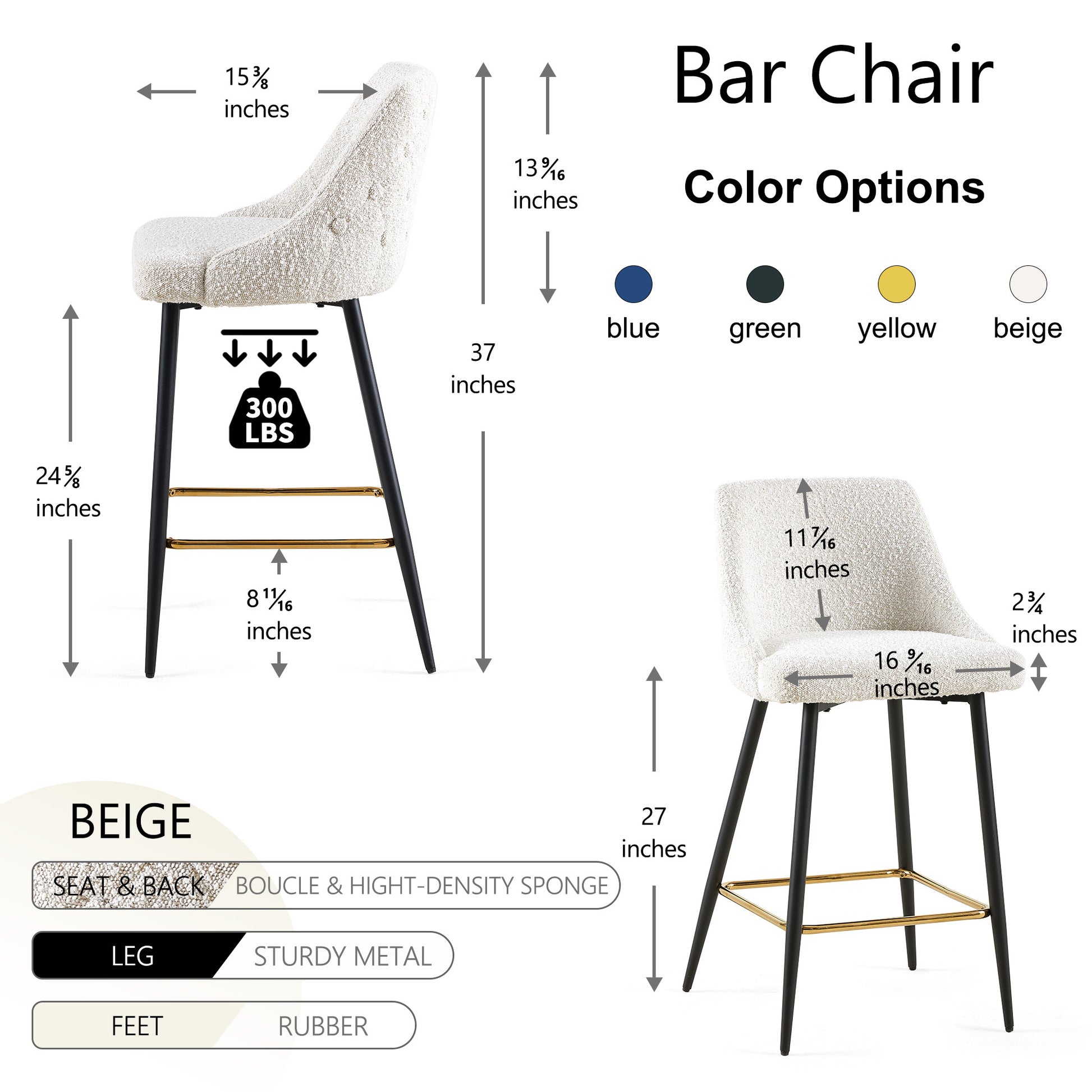Beige Swivel Bar Chair Bar Stool And Metal Modern High Bar Furniture Set Of 2 Beige Primary Living Space Modern Boucle