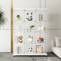 Glass Display Cabinet With 4 Shelves Extra Large, Curio Cabinets For Living Room, Bedroom, Office, Black Floor Standing Glass Bookshelf, Quick Installation White Glass