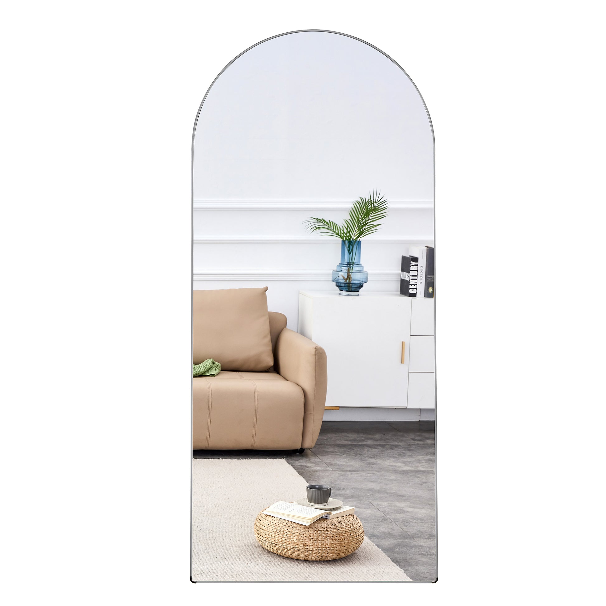 The 4Th Generation Floor Standing Full Length Rearview Mirror. Aluminum Alloy Metal Frame Arched Wall Mirror, Bathroom Makeup Mirror, Floor Standing Mirror With Bracket. Silver 71 "* 31"Am Sr Silver Glass