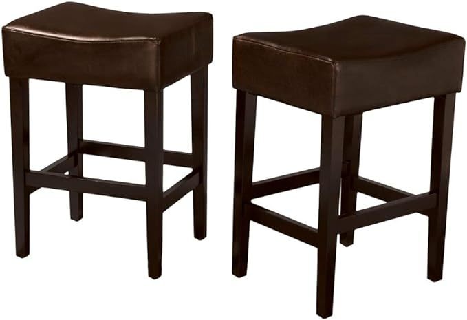 Set Of 2, 26.75" Backless Leather Counter Height Barstool Dark Brown Pu