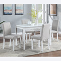 5 Piece Wooden Dining Table Set, Kitchen Table Set With A Rectangular Table And 4 Upholstered Chairs, Wooden Dining Room Table With Crystal Decoration And Chairs Set For Kitchen, Dining Room, White Beige White Seats 4 Dining Room 4 Leg Rectangular Solid