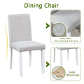 5 Piece Wooden Dining Table Set, Kitchen Table Set With A Rectangular Table And 4 Upholstered Chairs, Wooden Dining Room Table With Crystal Decoration And Chairs Set For Kitchen, Dining Room, White Beige White Seats 4 Dining Room 4 Leg Rectangular Solid