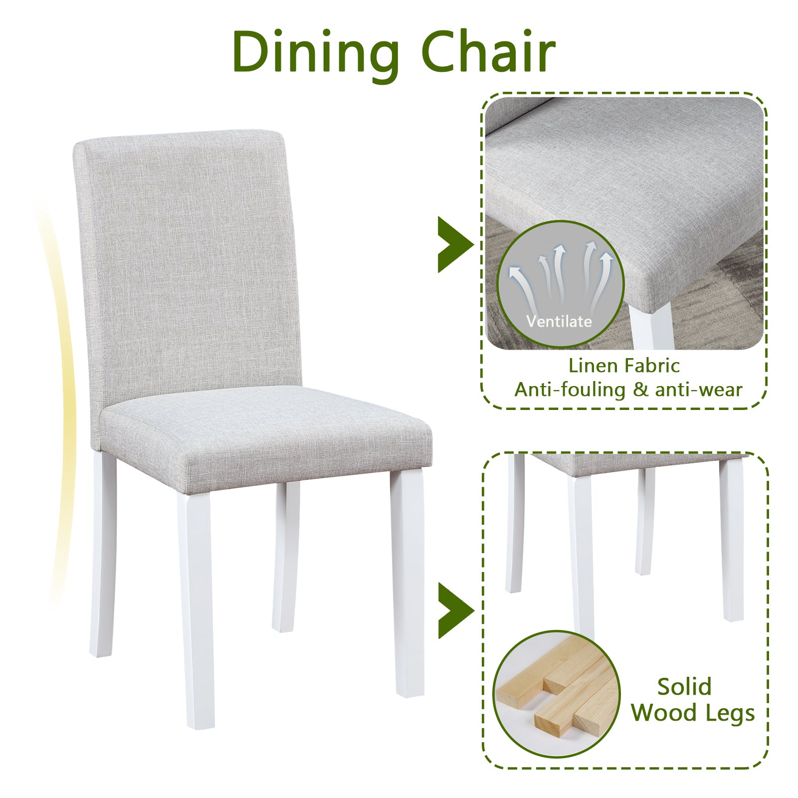 5 Piece Wooden Dining Table Set, Kitchen Table Set With A Rectangular Table And 4 Upholstered Chairs, Wooden Dining Room Table With Crystal Decoration And Chairs Set For Kitchen, Dining Room, White Beige White Seats 4 Dining Room 4 Leg Rectangular Solid