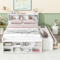 Full Bed With Bookcase Headboard, Under Bed Storage Drawers And Bed End Storage Case,White Full White American Design Pine