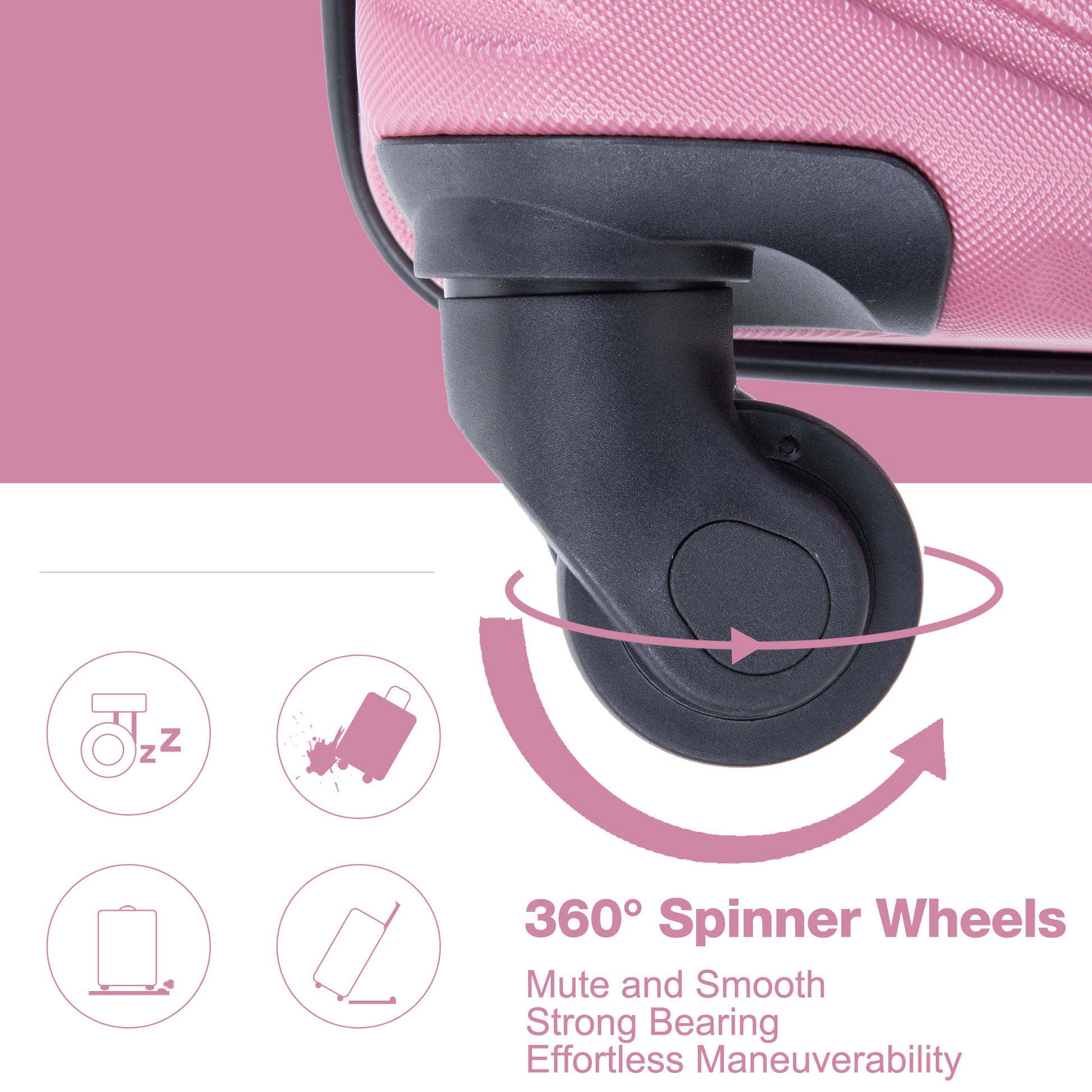 Luggage 4 Piece Abs Lightweight Suitcase With Rotating Wheels, 24 Inch And 28 Inch With Tsa Lock, 16 20 24 28 Pink Pink Abs