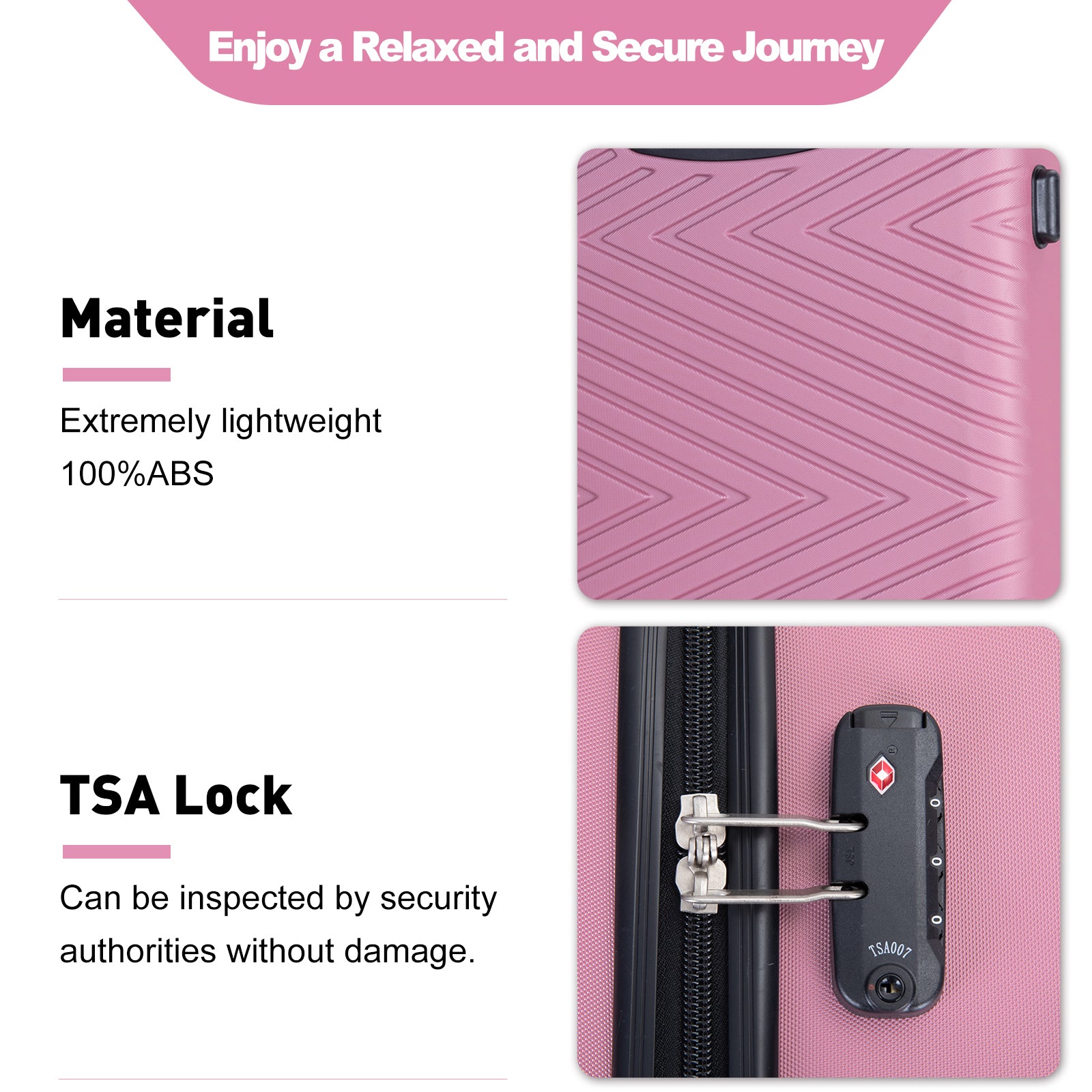 Luggage 4 Piece Abs Lightweight Suitcase With Rotating Wheels, 24 Inch And 28 Inch With Tsa Lock, 16 20 24 28 Pink Pink Abs