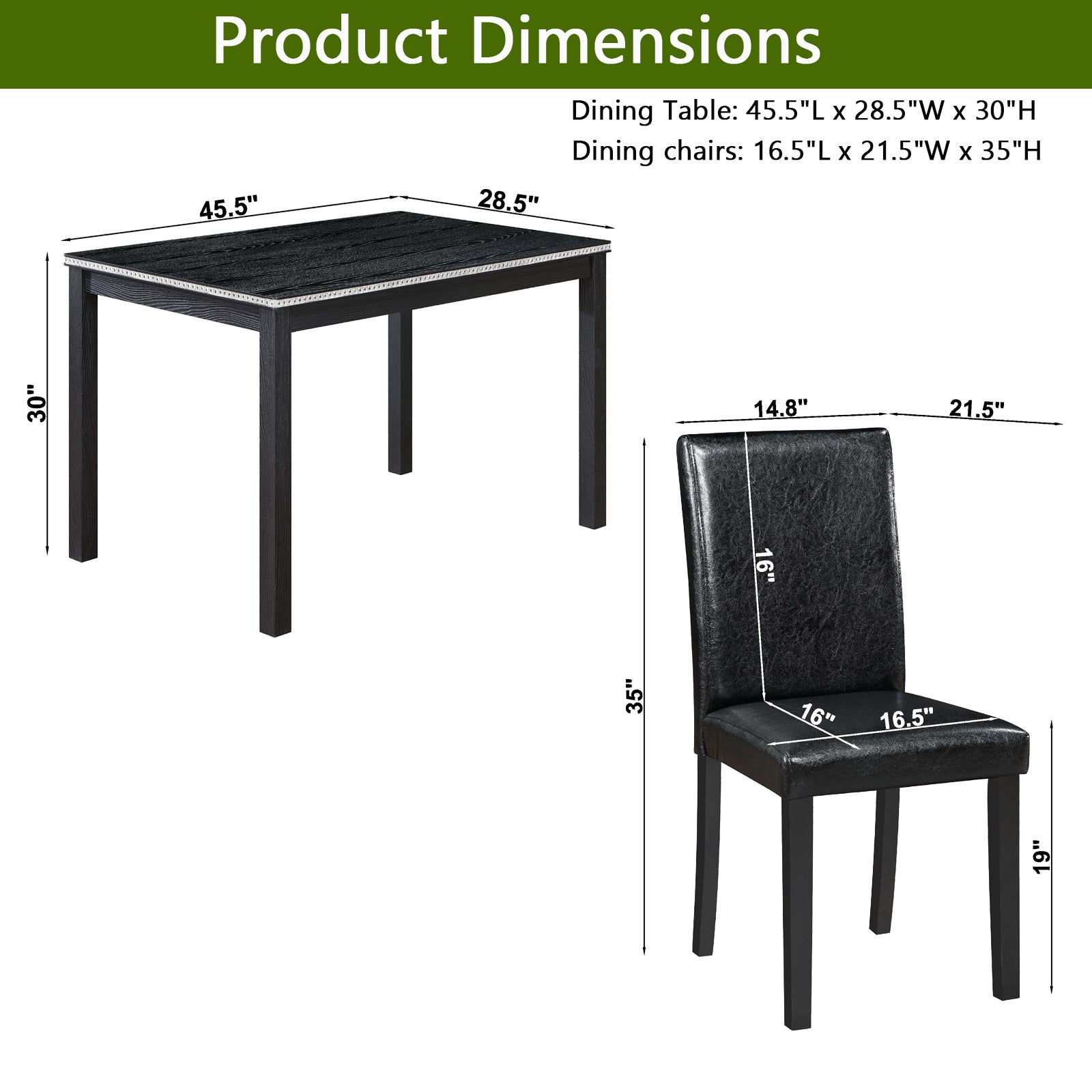 5 Piece Wooden Dining Table Set, Kitchen Table Set With A Rectangular Table And 4 Upholstered Chairs, Wooden Dining Room Table With Crystal Decoration And Chairs Set For Kitchen, Dining Room, Black Black Seats 4 Dining Room Rectangular 4 Leg Rectangular