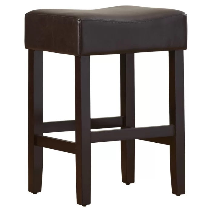 Set Of 2, 26.75" Backless Leather Counter Height Barstool Dark Brown Pu