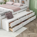 Full Bed With Bookcase Headboard, Under Bed Storage Drawers And Bed End Storage Case,White Full White American Design Pine