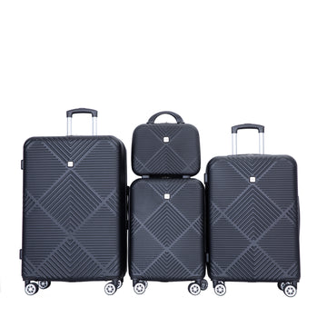 4 Piece Abs Lightweight Suitcase, 14 Inch Makeup Box, Aircraft Wheels 14 20 24 28 Black Black Abs