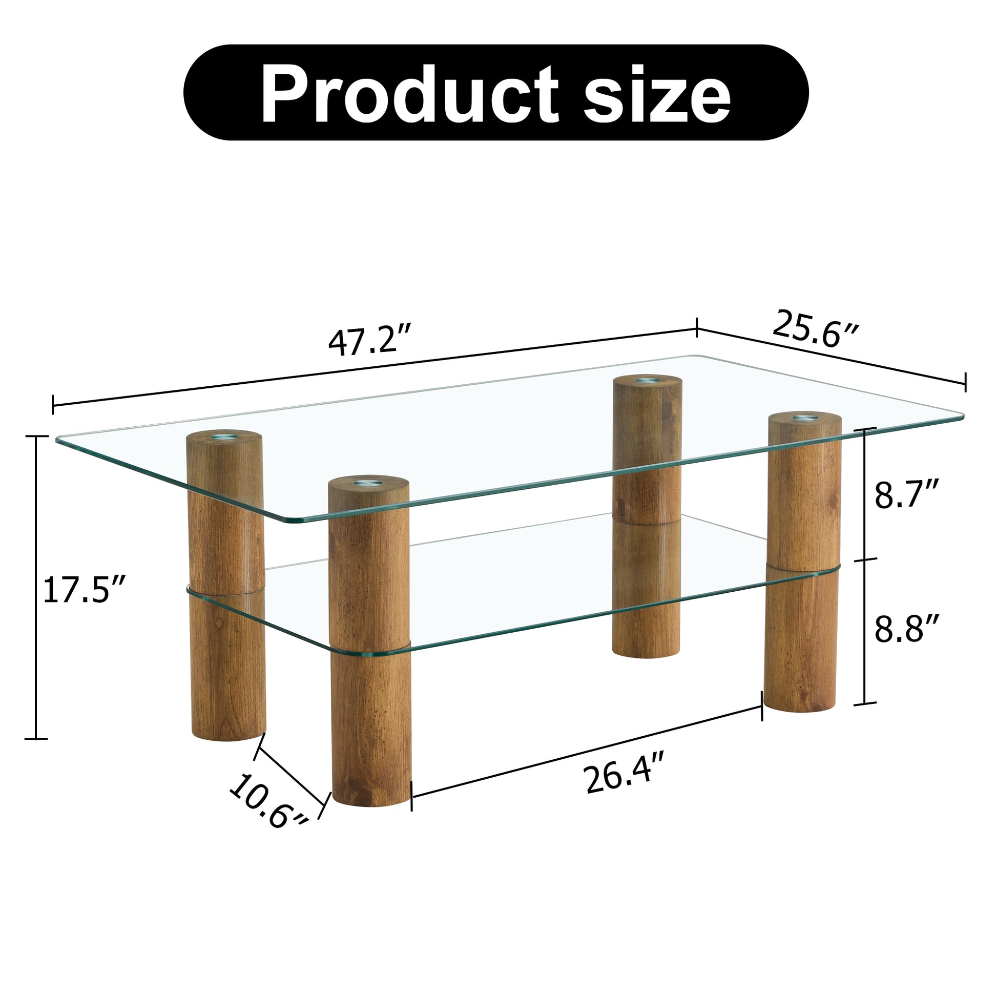 Modern Minimalist Double Layer Transparent Tempered Glass Coffee Table And Coffee Table, Paired With Wooden Mdf Decorative Columns. Computer Desk. Game Table. Ct X02 Transparent Glass