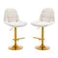 Velvet Swive Bar Stools Set Of 2 Adjustable Counter Height Bar Chairs With Back Gold Base Modern Stool Chair For Kitchen Island Dining Room, White White Gold Dining Room Powder Coated Sponge Wipe Clean Modern Bar Stools Set Of 2 Fabric Metal