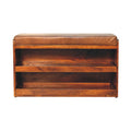 Buffalo Hide Pull Out Chestnut Shoe Storage Bench Chestnut Leather Solid Wood