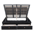 Full Size Upholstered Bed With Hydraulic Storage System And Drawer, Black Black Pu Leather