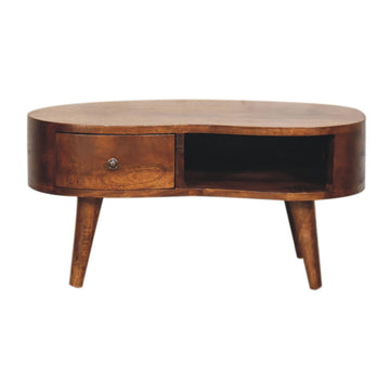 Solid Wood Mini Chestnut Wave Coffee Table Chestnut Brown Bedroom Classic,Contemporary Freestanding Mango Drawers Coffee & End Tables Lacquered Wood Solid Wood