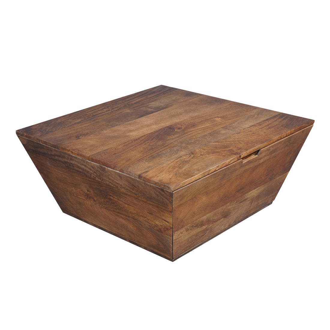 36 Inch Handcrafted Modern Farmhouse Coffee Table, Geometric Angled Square, 1 Drawer, Walnut Mango Wood Brown Metal & Wood