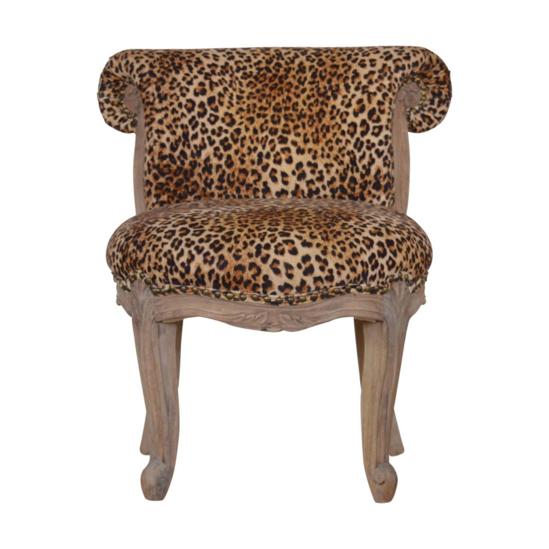 Leopard Print Studded Chair Brown Foam Wood Fabric