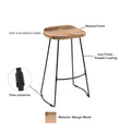 Tiva 30 Inch Handcrafted Backless Barstool, Natural Brown Mango Wood Saddle Seat, Black Metal Base Black Brown Metal & Wood