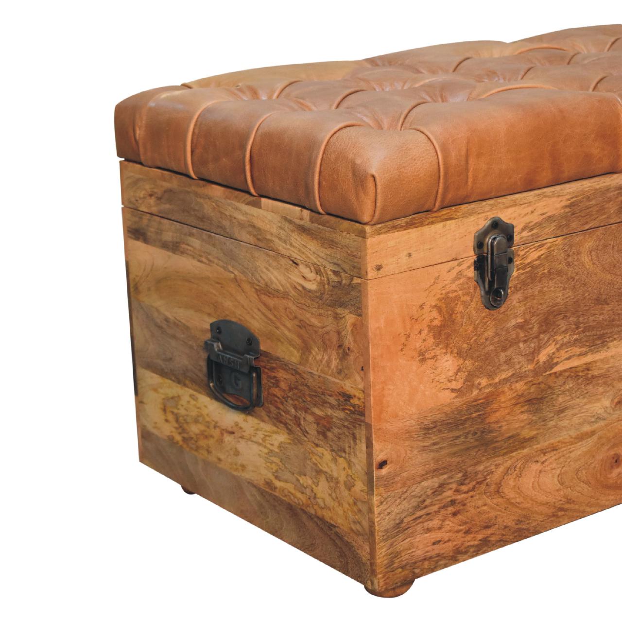 Buffalo Hide Oak Ish Storage Trunk Oak Leather Solid Wood