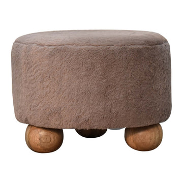 Mocha Faux Fur Round Ball Footstool Mocha Foam Wood Fabric