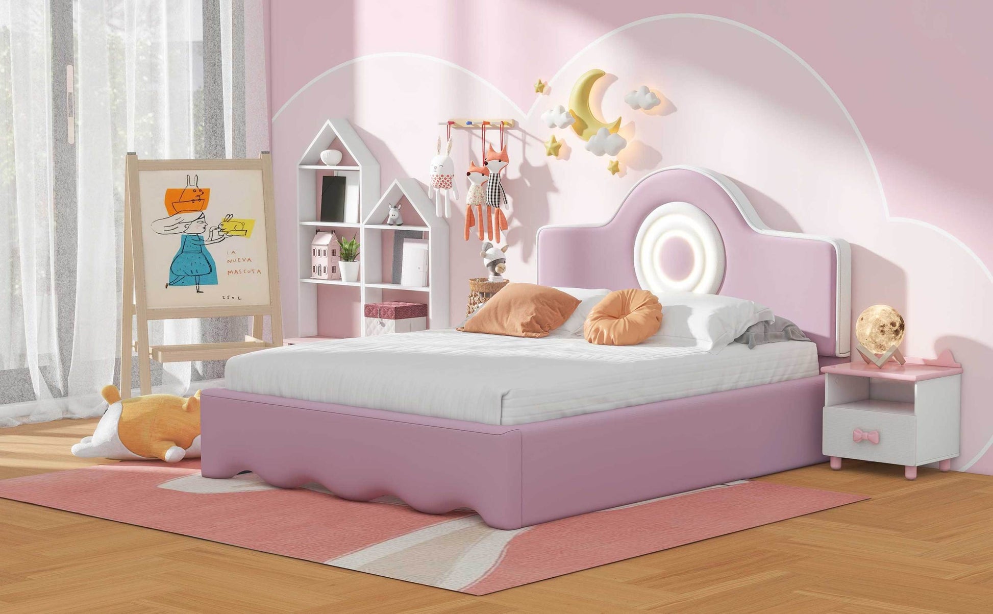 Full Size Upholstered Platform Bed With Led Headboard, Pink Box Spring Not Required Full Pink Wood Bedroom Upholstered