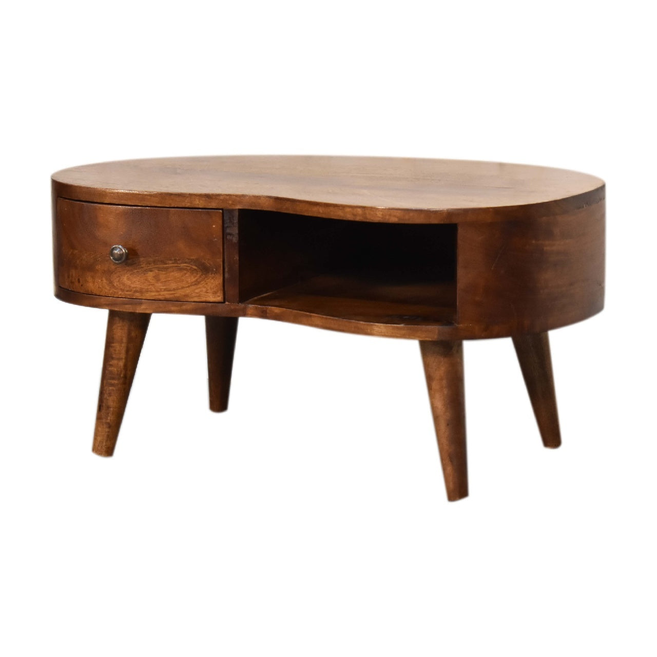 Solid Wood Mini Chestnut Wave Coffee Table Chestnut Brown Bedroom Classic,Contemporary Freestanding Mango Drawers Coffee & End Tables Lacquered Wood Solid Wood