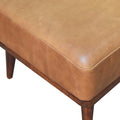 Tan Buffalo Leather Tan Footstool Chestnut Leather Wood