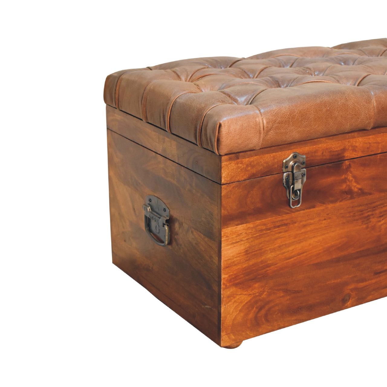 Buffalo Hide Chestnut Storage Trunk Chestnut Leather Solid Wood