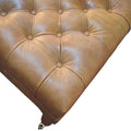 Buffalo Tan Leather Ottoman With Castor Legs Walnut Leather Solid Wood