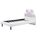 Twin Size Upholstered Platform Bed With Animal Paw Shaped Headboard And Led, Pink Box Spring Not Required Twin White Pink Wood Bedroom Solid Wood Mdf