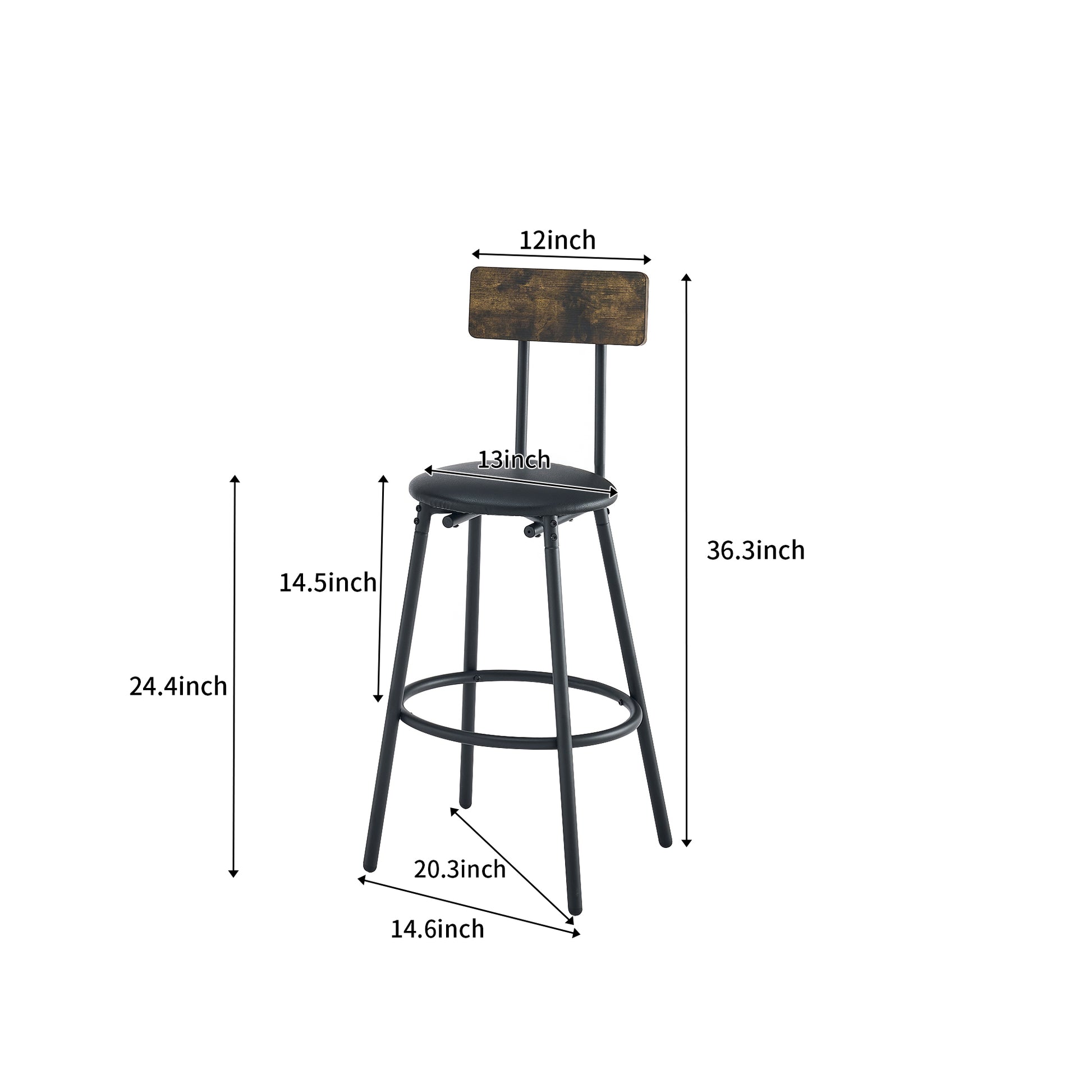 Bar Table And Chairs Set For 2, 3 Pieces Pub Dining Table Set, 2 Bar Stools Pu Upholstery Seat With Backrest For Kitchen, Apartment, Small Space Wood Antique Brown Seats 2 Brown Metal Dining Room 4 Leg Rectangular Dining Table With Chair Wood Metal