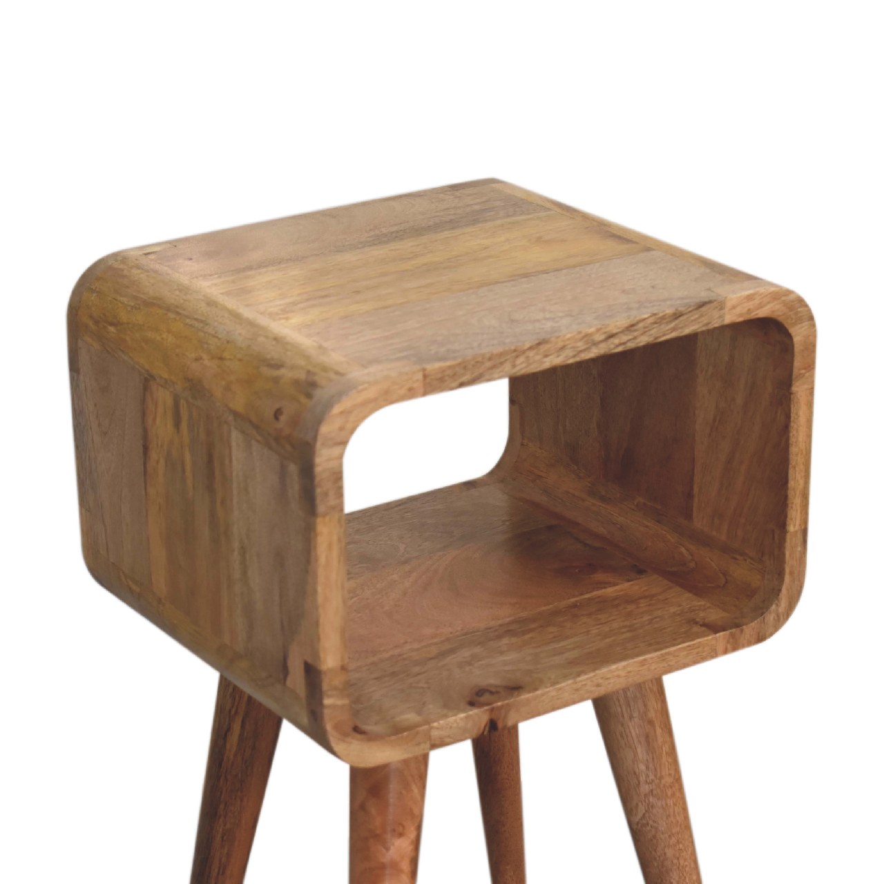 Mini Curved Open Bedside Brown Oak Light Brown With Legs Classic,Contemporary Mango Solid Wood Oak Wood Solid Wood