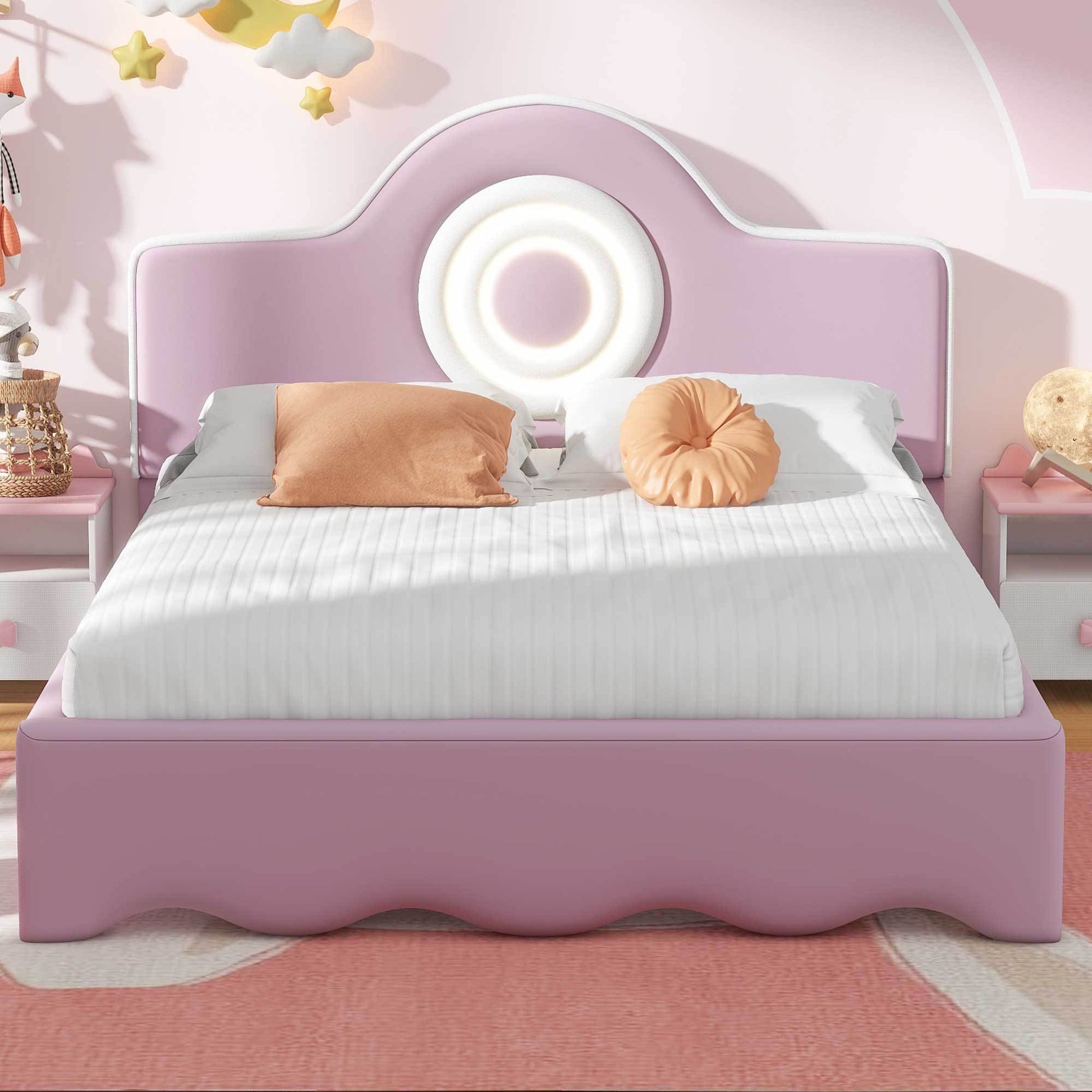 Full Size Upholstered Platform Bed With Led Headboard, Pink Box Spring Not Required Full Pink Wood Bedroom Upholstered
