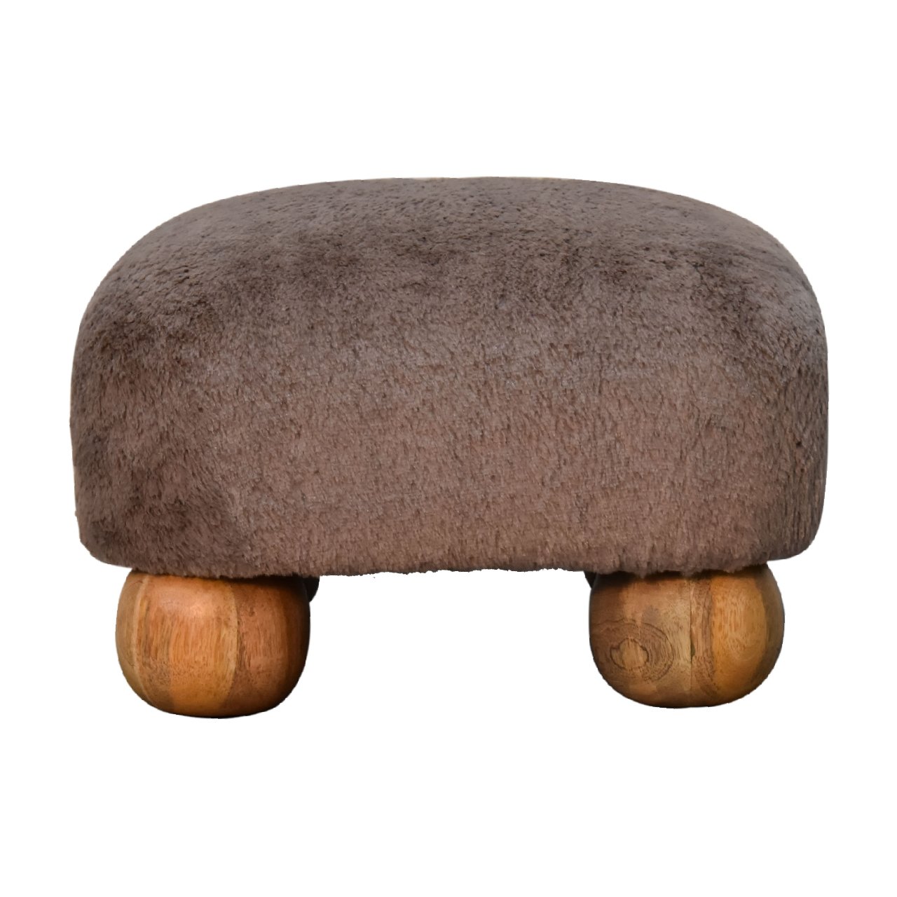 Mocha Faux Fur Nordic Footstool Mocha Foam Wood Fabric