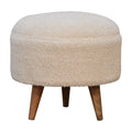 Cream Boucle Rounded Footstool Oak Foam Wood Fabric