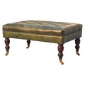 Buffalo Green Leather Ottoman With Castor Legs Green Leather Solid Wood