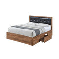Queen Size Wood Platform Bed With Upholstered Headboard And 4 Drawers Box Spring Not Required Queen Walnut Wood Bedroom Bed Frame Faux Leather Solid Wood Mdf