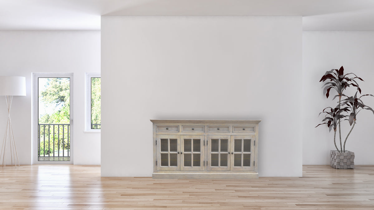 Stone Acid Wash Glazed Sideboard Stone Gray Solid Wood