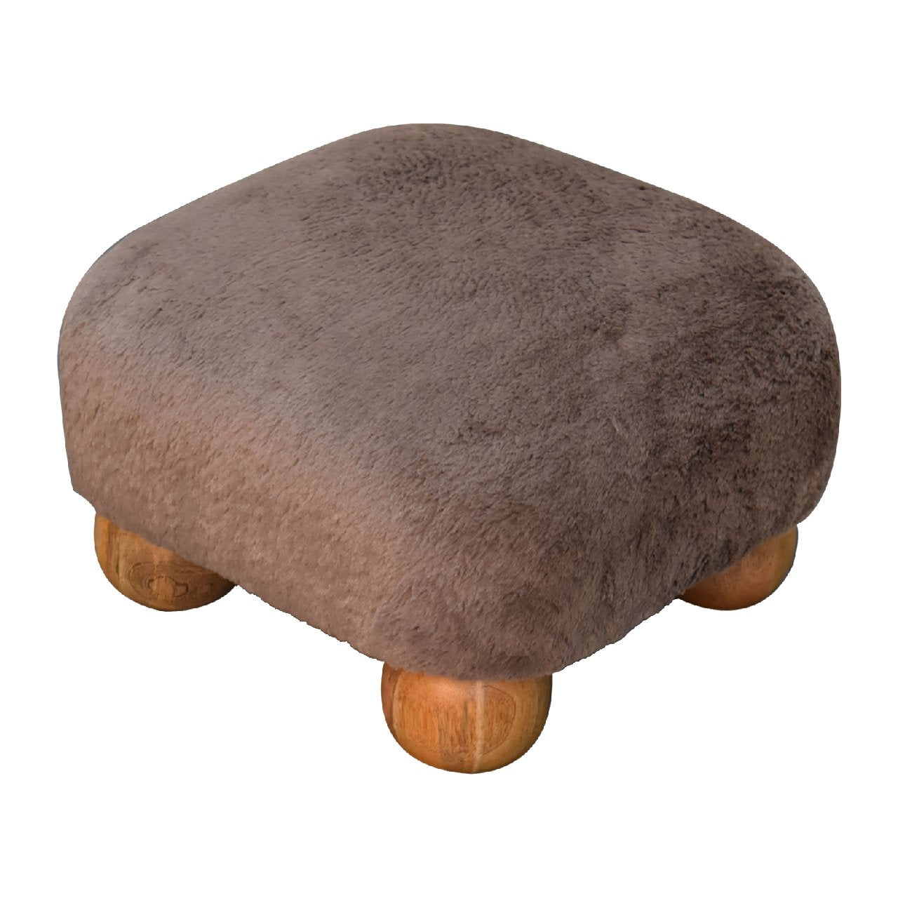 Mocha Faux Fur Nordic Footstool Mocha Foam Wood Fabric