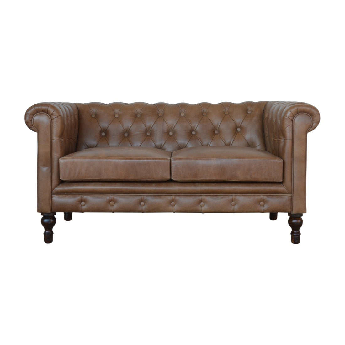 Buffalo Leather Chesterfield Walnut Genuine Leather Wood Fabric 3 Seat